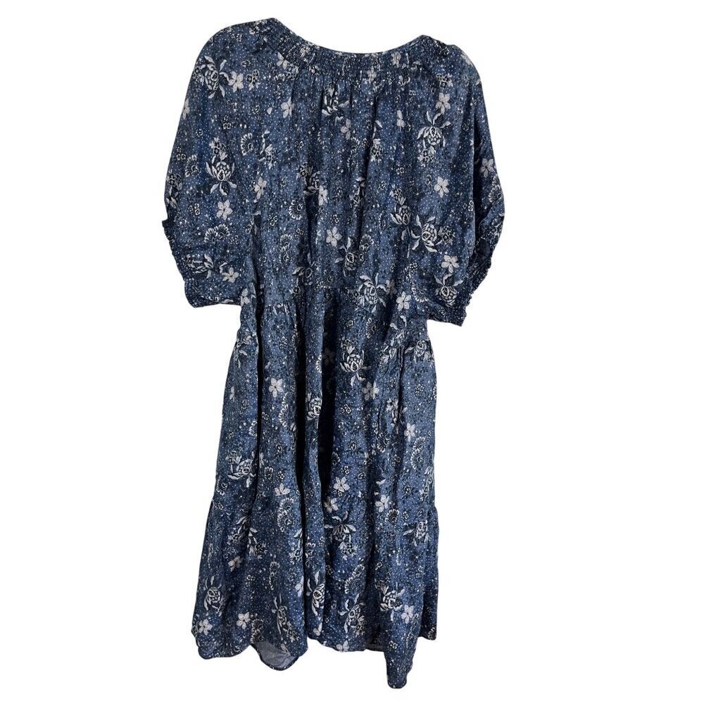 Torrid Dress Milkmaid 2X Blue Floral Mini Chambray Puff Sleeve Smocked Feminine - Picture 5 of 16
